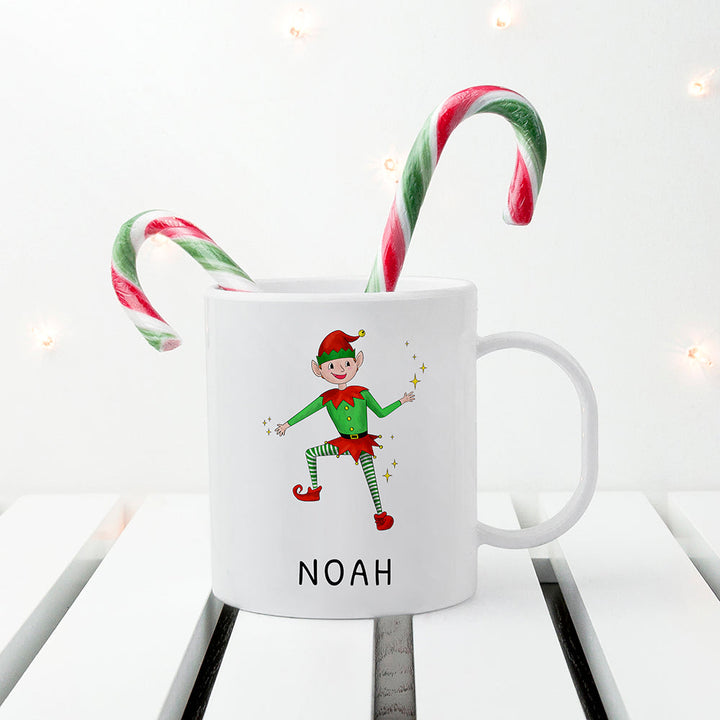 Personalised Playful Elf Christmas Polymer Mug, The Personal Shop, personalised gifts