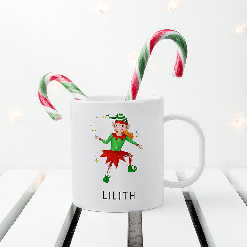 Personalised Playful Elf Christmas Polymer Mug, The Personal Shop, personalised gifts