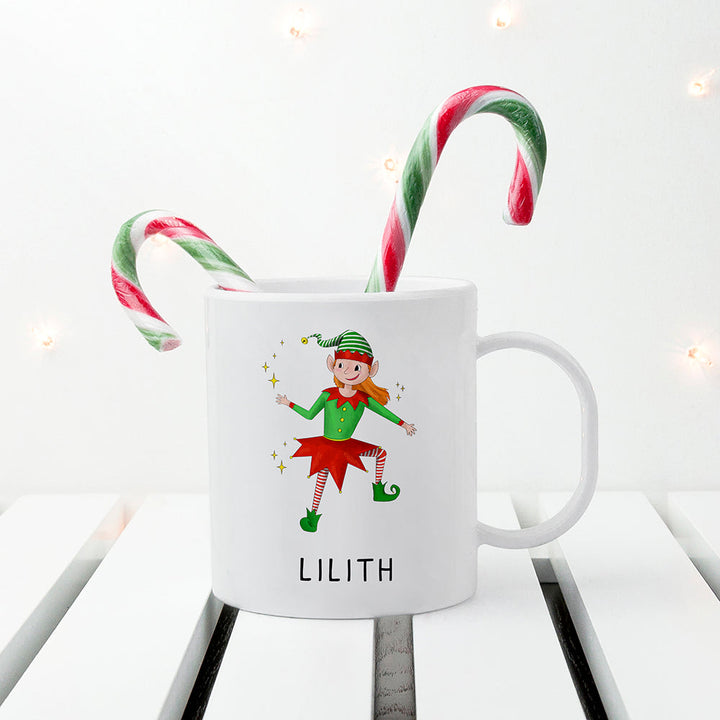 Personalised Playful Elf Christmas Polymer Mug, The Personal Shop, personalised gifts