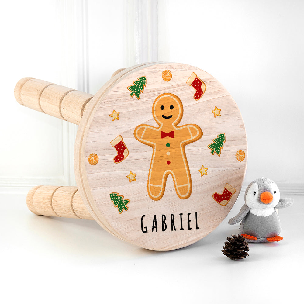 Personalised Christmas Gingerbread Wooden Stool, The Personal Shop, personalised gifts
