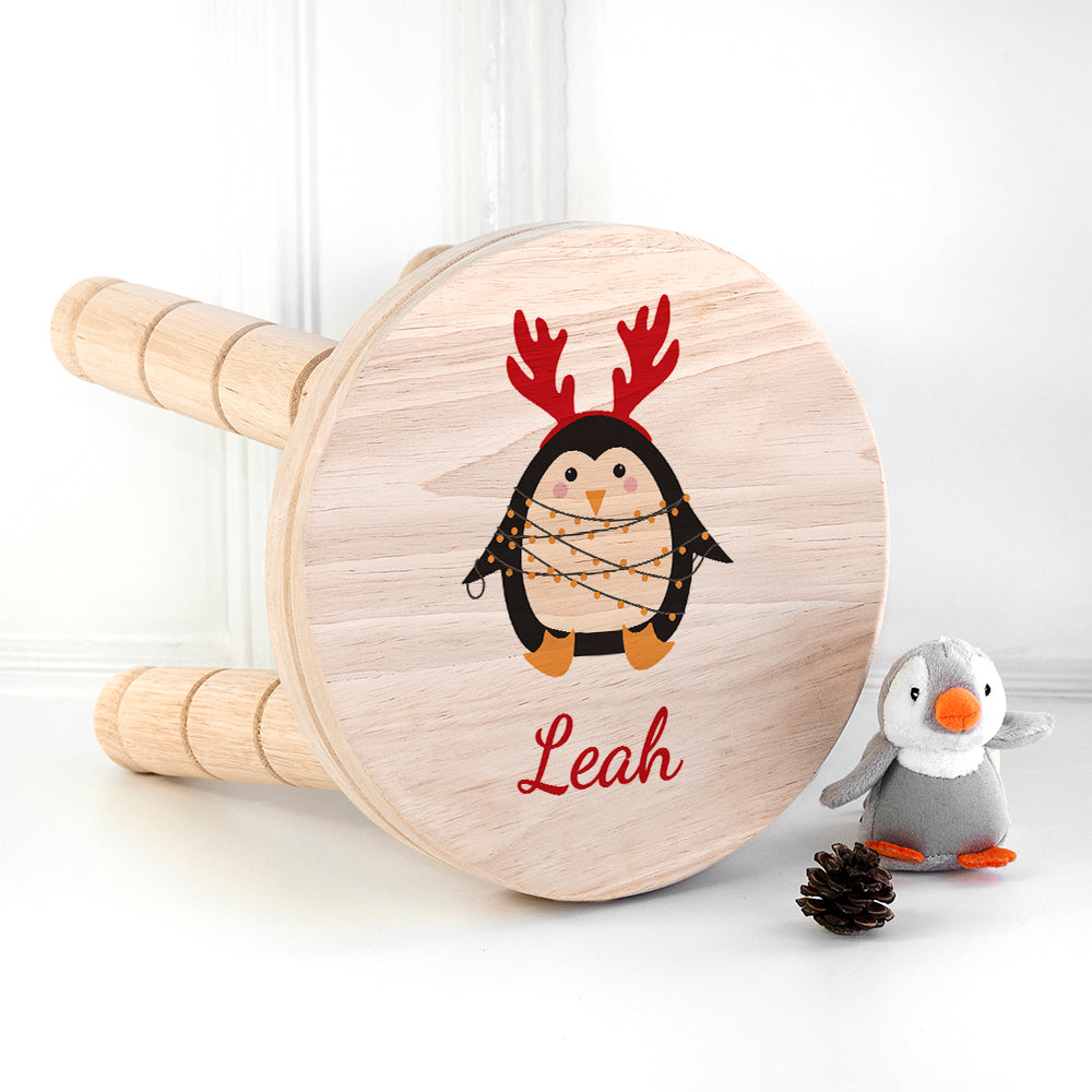 Personalised Christmas Penguin Wooden Stool, The Personal Shop, personalised gifts