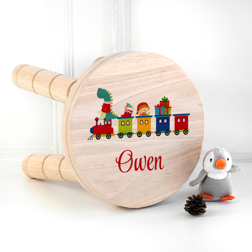 Personalised Christmas Train Wooden Stool, The Personal Shop, personalised gifts