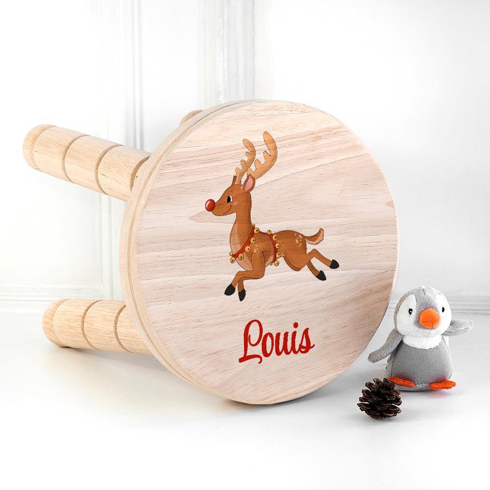 Personalised Christmas Reindeer Wooden Stool, The Personal Shop, personalised gifts