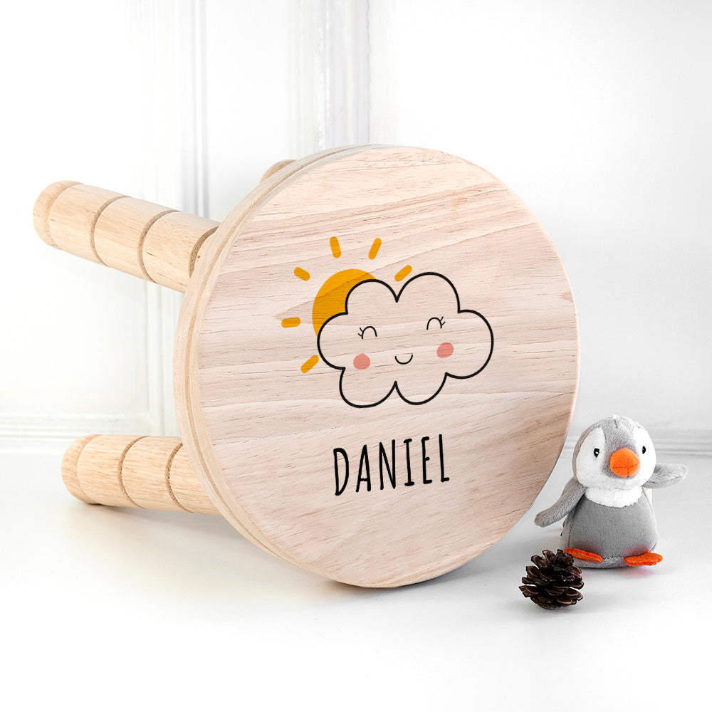 Personalised Smiling Cloud Wooden Stool, The Personal Shop, personalised gifts