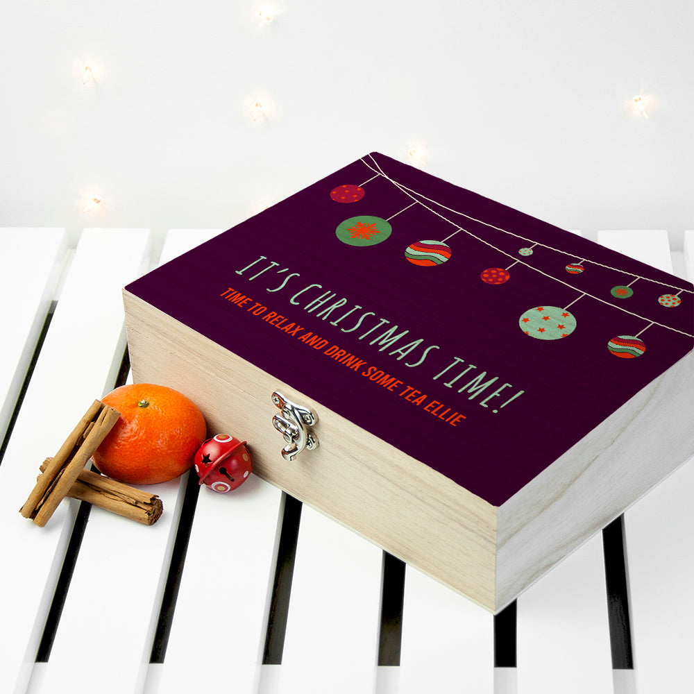 Personalised Baubles Christmas Tea Box, The Personal Shop, personalised gifts