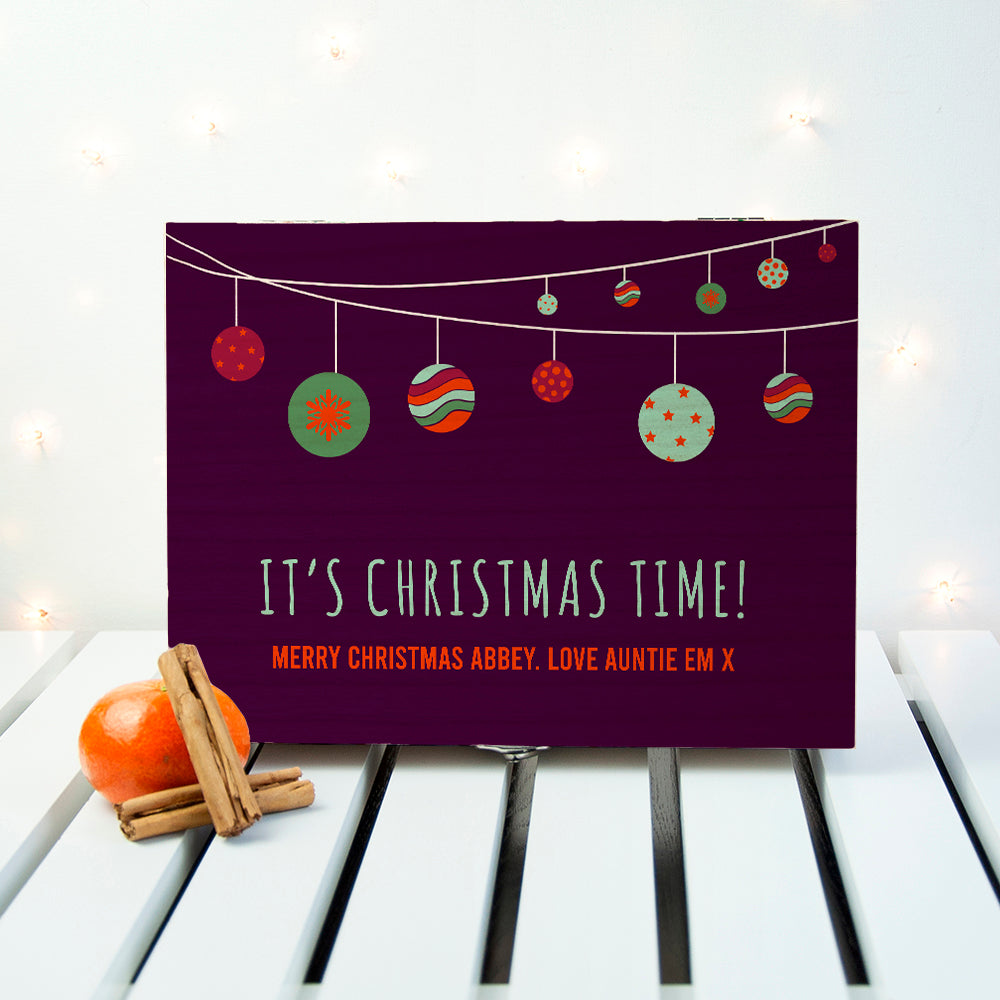 Personalised Baubles Christmas Tea Box, The Personal Shop, personalised gifts