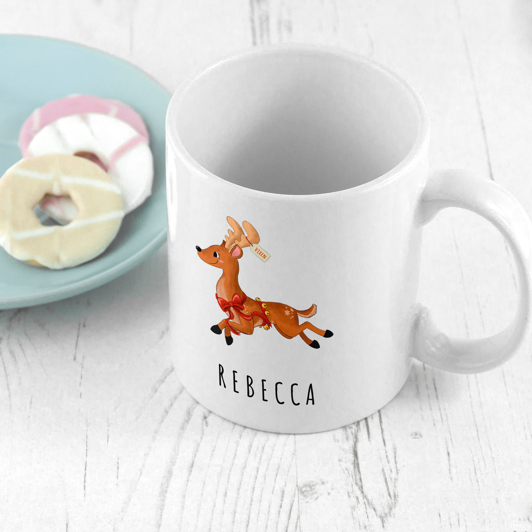Personalised Reindeer Christmas White Mug, The Personal Shop, personalised gifts