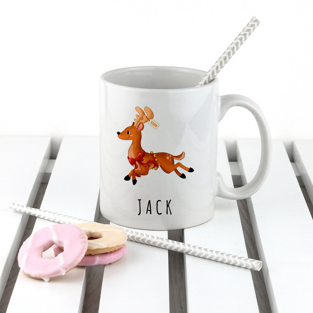 Personalised Reindeer Christmas White Mug, The Personal Shop, personalised gifts