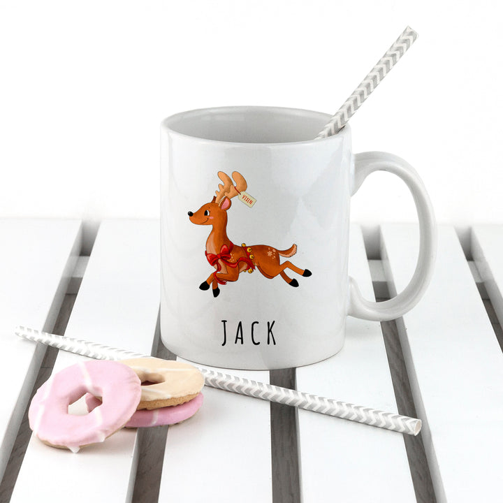 Personalised Reindeer Christmas White Mug, The Personal Shop, personalised gifts