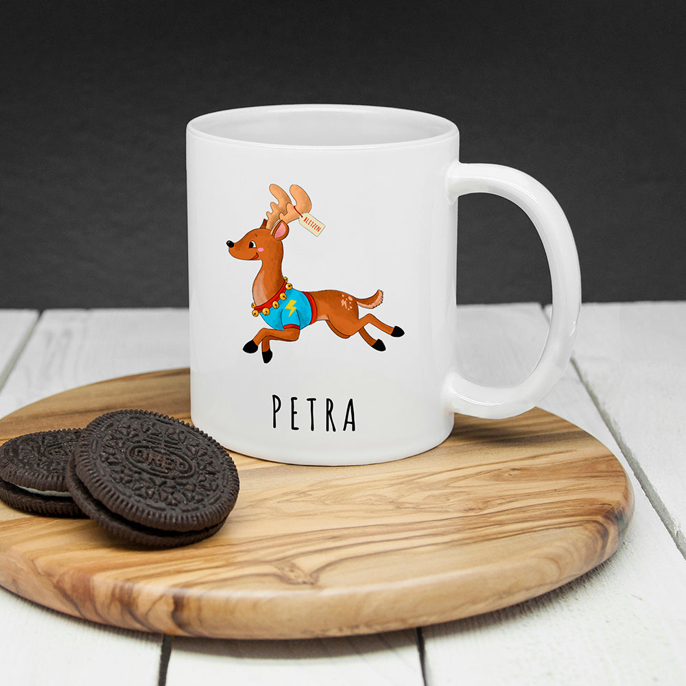Personalised Reindeer Christmas White Mug, The Personal Shop, personalised gifts