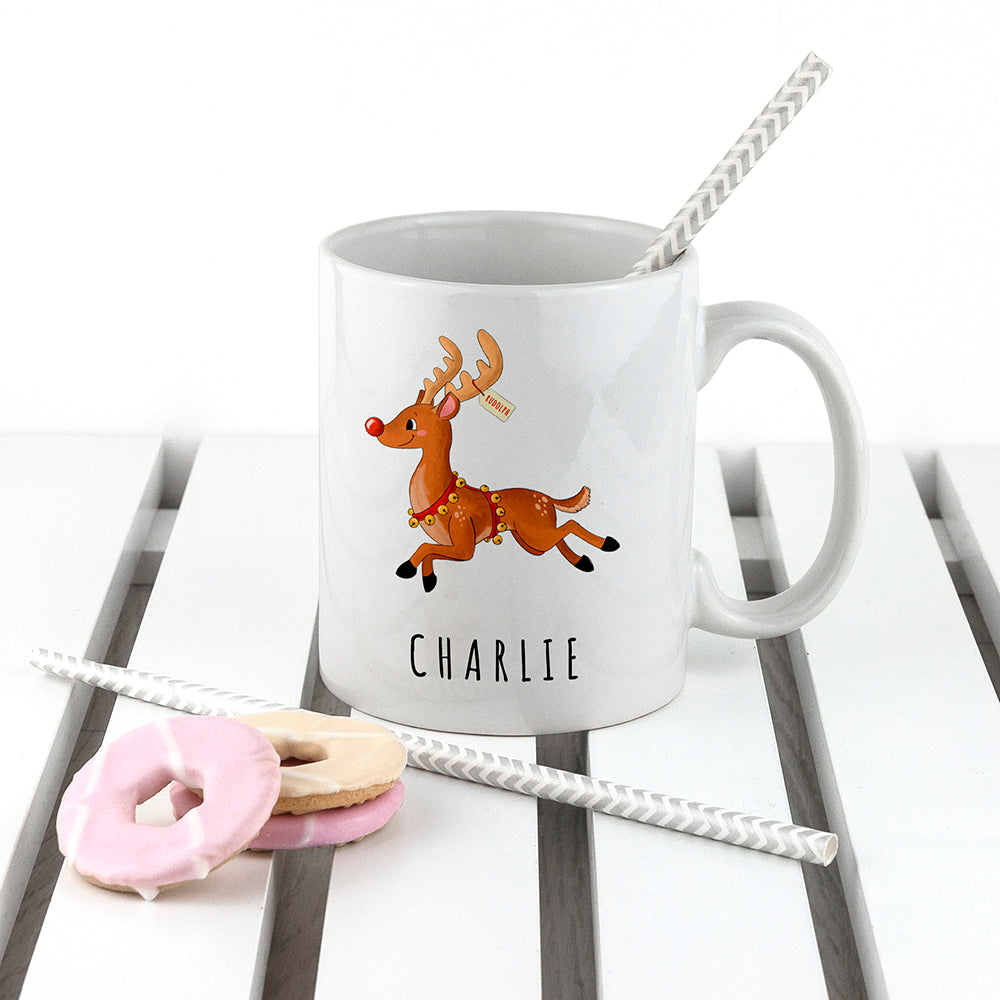 Personalised Reindeer Christmas White Mug, The Personal Shop, personalised gifts