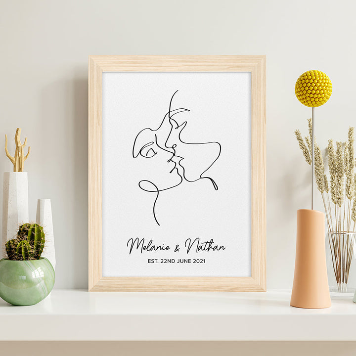 Personalised Romantic Line Art Loving Couple Print