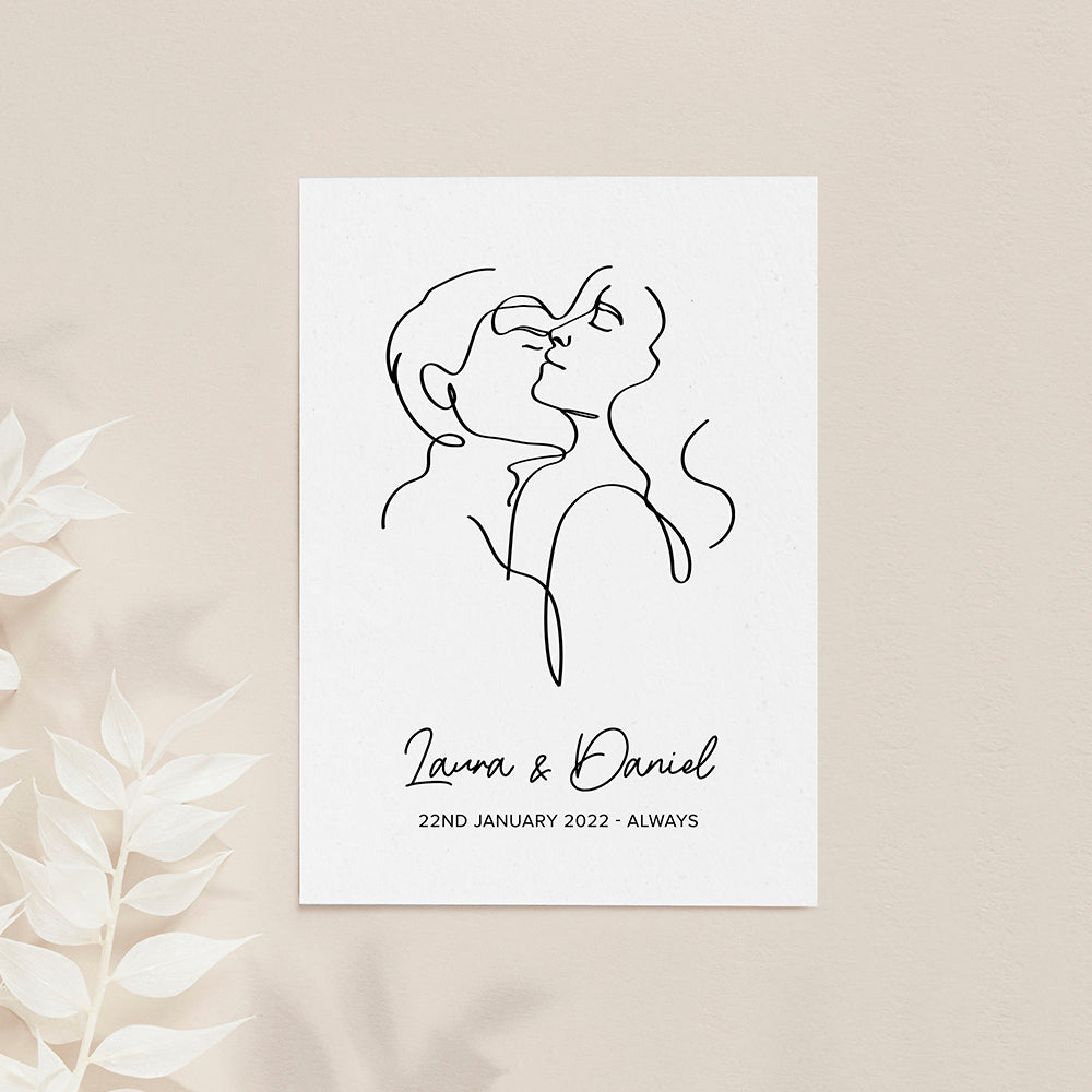 Personalised Romantic Line Art Embracing Couple Print