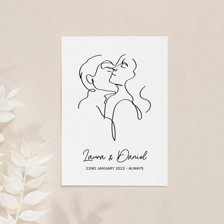 Personalised Romantic Line Art Embracing Couple Print