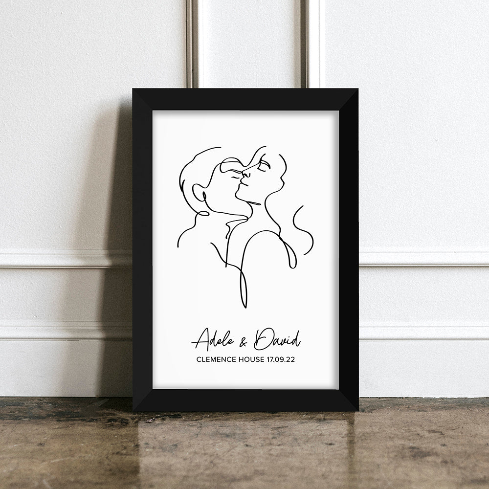 Personalised Romantic Line Art Embracing Couple Print