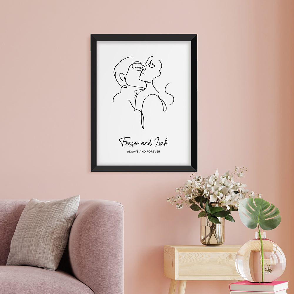 Personalised Romantic Line Art Embracing Couple Print