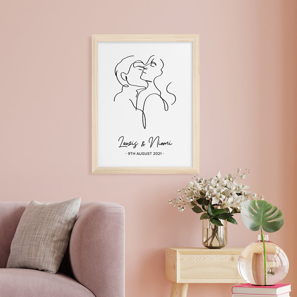 Personalised Romantic Line Art Embracing Couple Print
