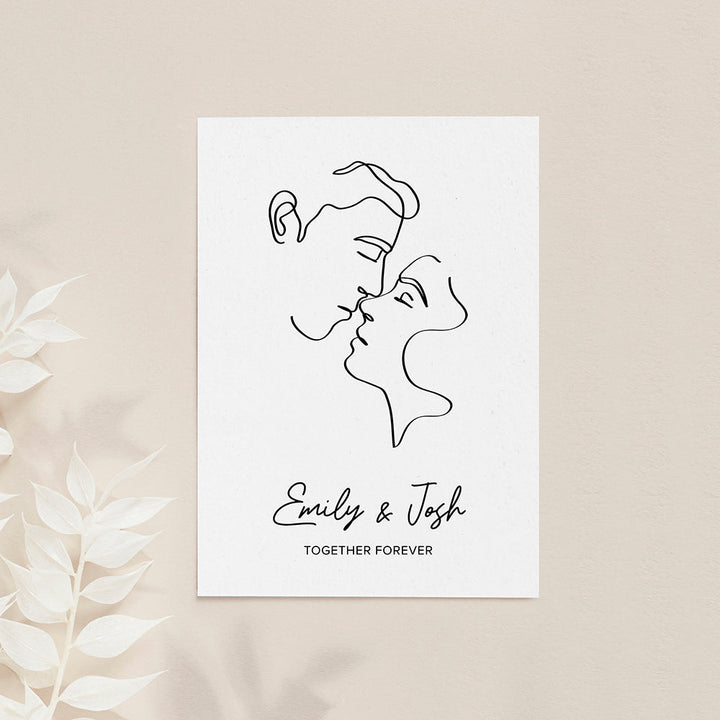 Personalised Romantic Line Art Kissing Couple Print