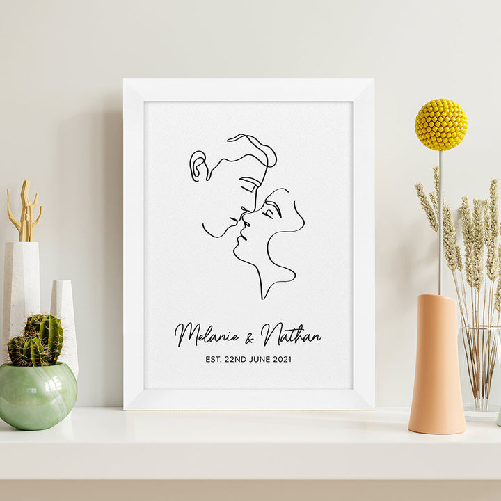 Personalised Romantic Line Art Kissing Couple Print