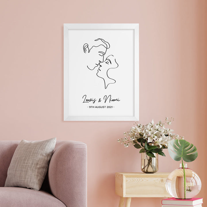Personalised Romantic Line Art Kissing Couple Print