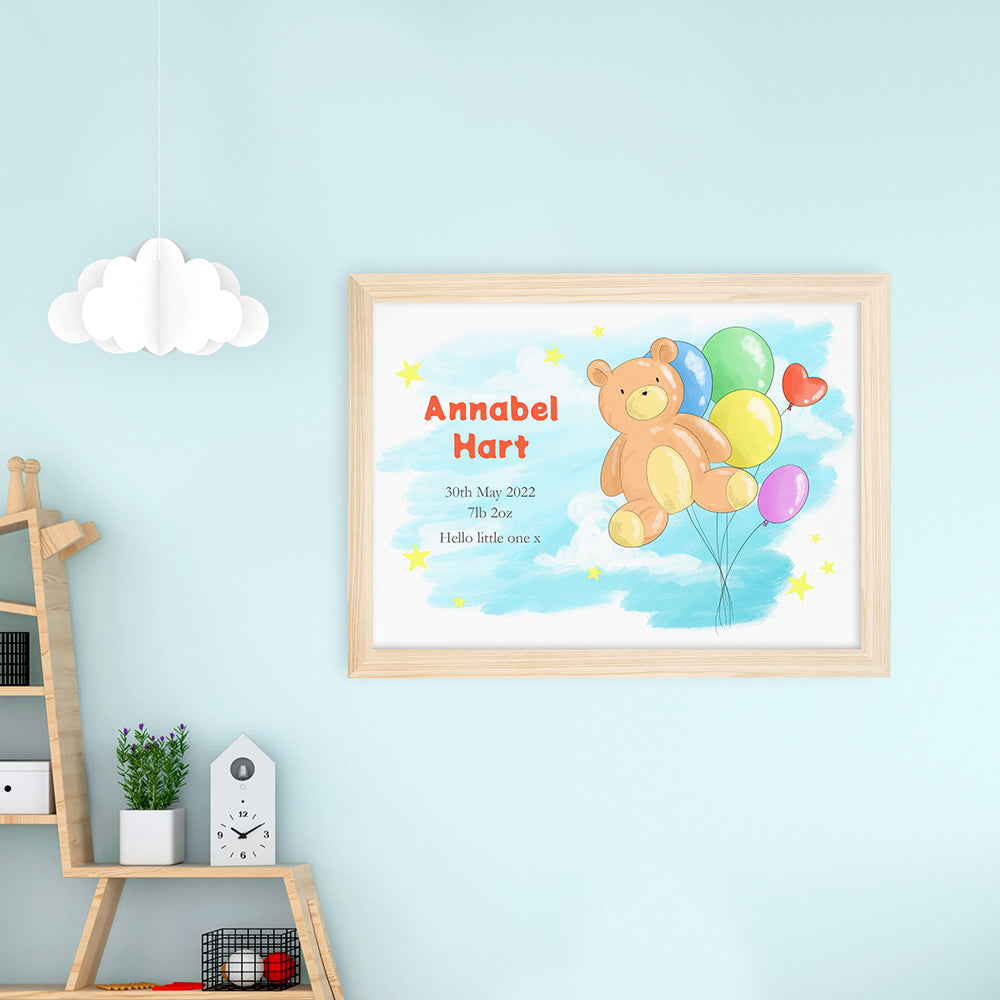 Personalised Teddy Bear Balloon Framed Print
