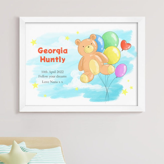 Personalised Teddy Bear Balloon Framed Print