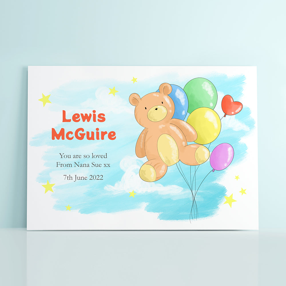 Personalised Teddy Bear Balloon Framed Print