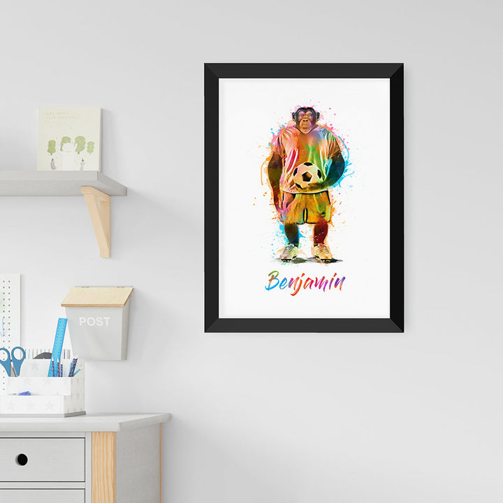 Personalised Watercolour Chimpanzee Football Print