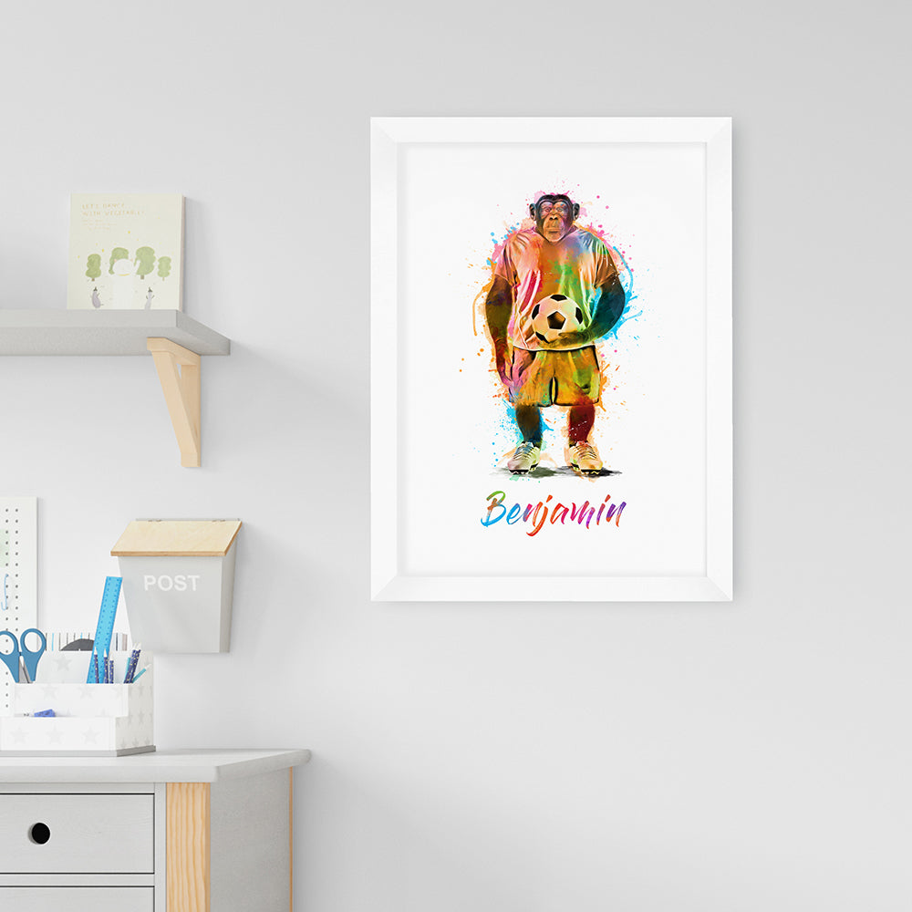 Personalised Watercolour Chimpanzee Football Print