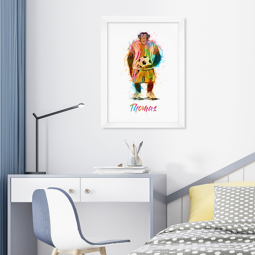 Personalised Watercolour Chimpanzee Football Print