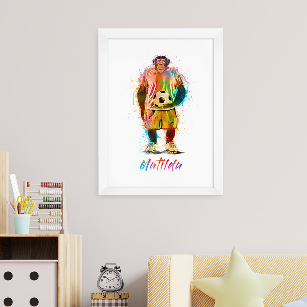 Personalised Watercolour Chimpanzee Football Print