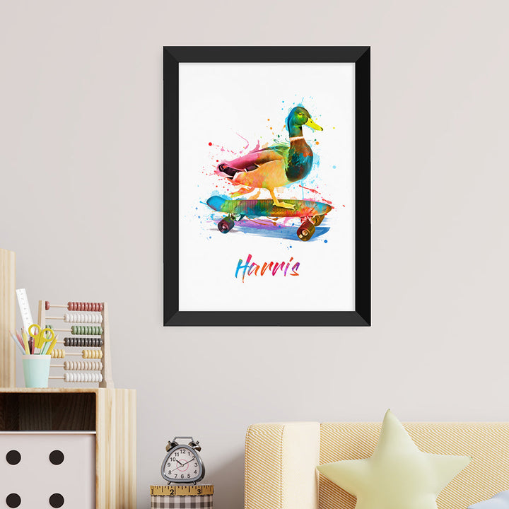 Personalised Watercolour Duck Skateboarding Print