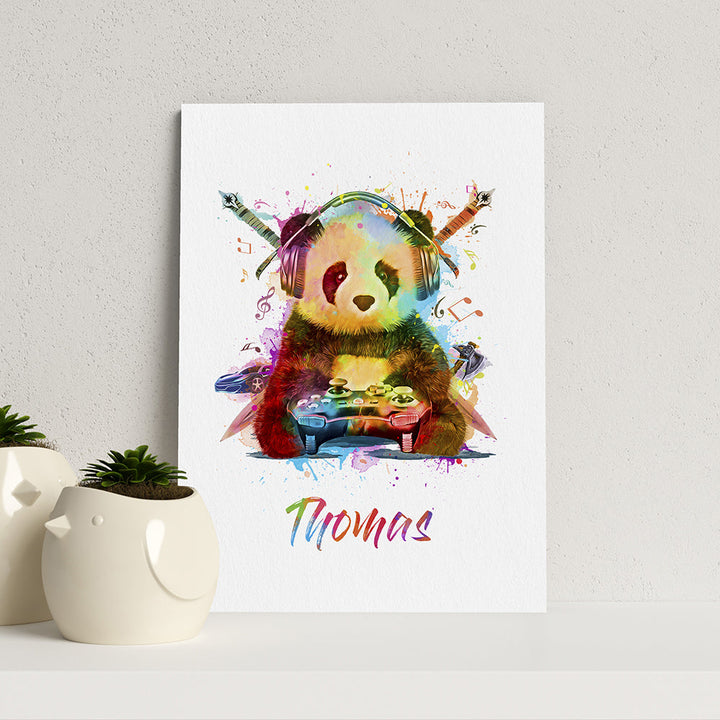 Personalised Watercolour Panda Gaming Print