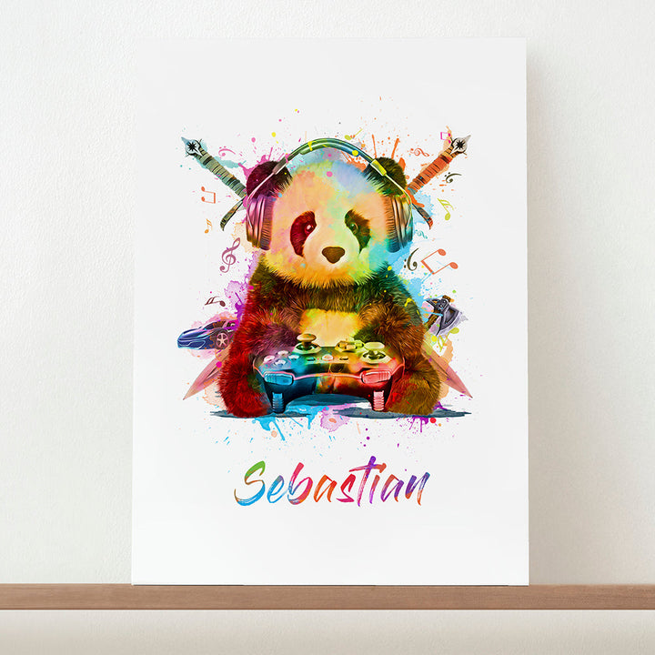 Personalised Watercolour Panda Gaming Print