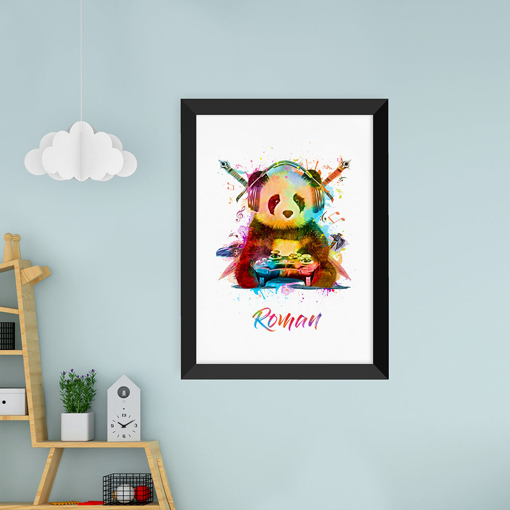 Personalised Watercolour Panda Gaming Print