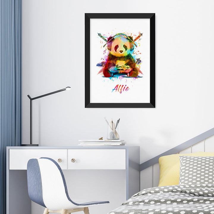 Personalised Watercolour Panda Gaming Print