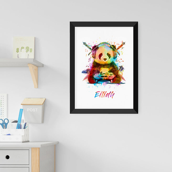 Personalised Watercolour Panda Gaming Print