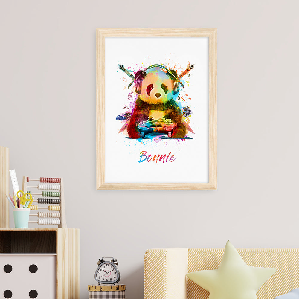 Personalised Watercolour Panda Gaming Print