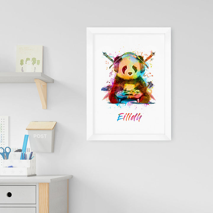 Personalised Watercolour Panda Gaming Print