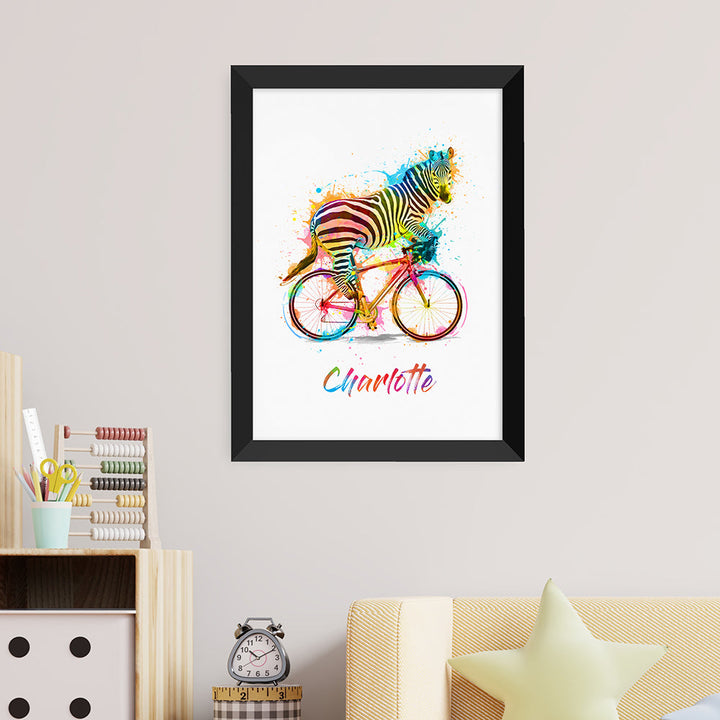 Personalised Watercolour Zebra Cycling Print