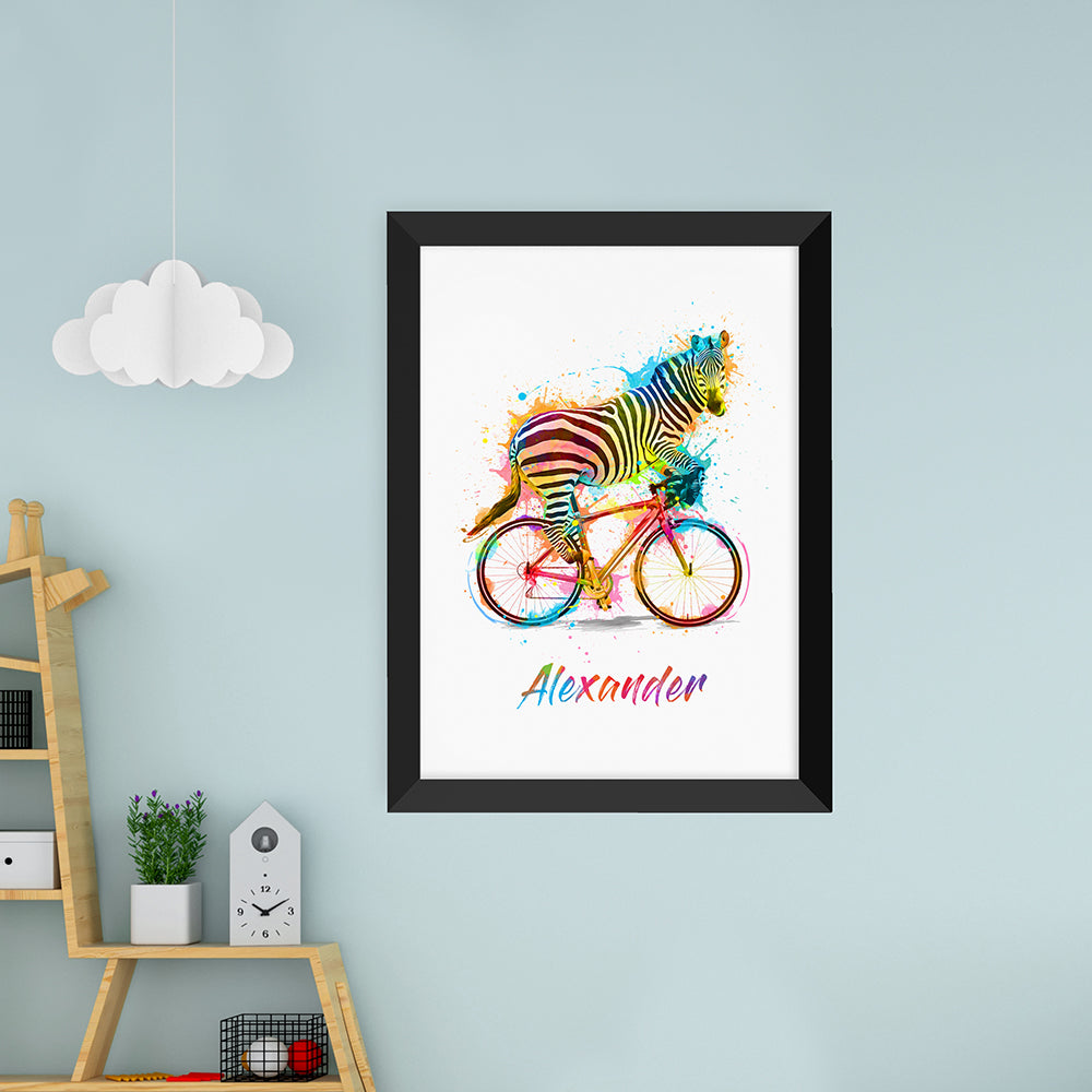 Personalised Watercolour Zebra Cycling Print
