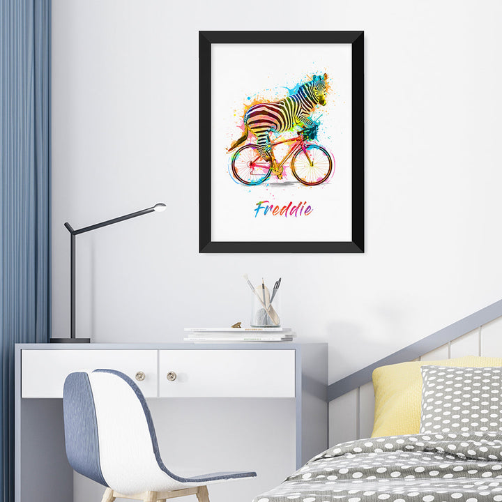 Personalised Watercolour Zebra Cycling Print