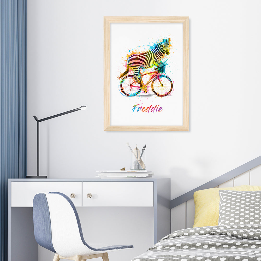 Personalised Watercolour Zebra Cycling Print