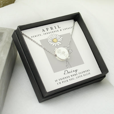 Personalised April Birth Flower Necklace and Box