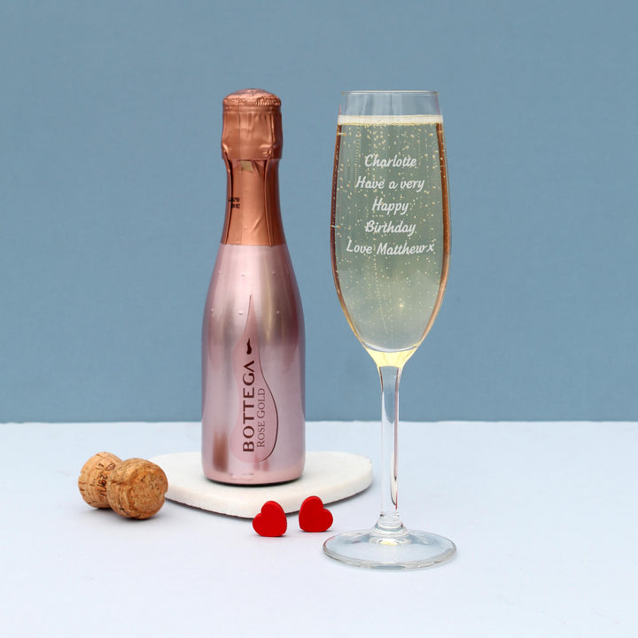 Personalised Flute &amp; Mini Rose Bottega Prosecco Set