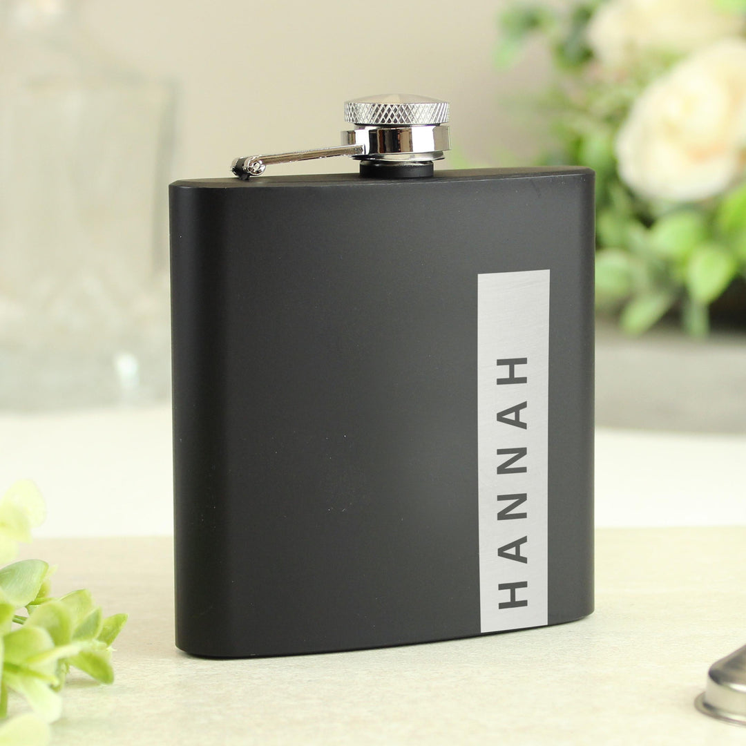 Personalised Name Only Black Hip Flask – alternative view