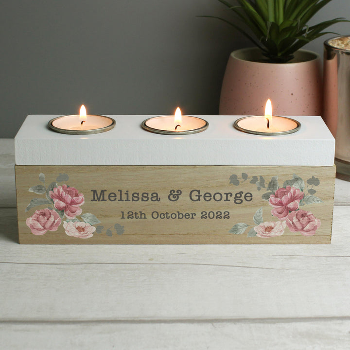 Personalised Floral Watercolour Triple Tealight Box – alternative view