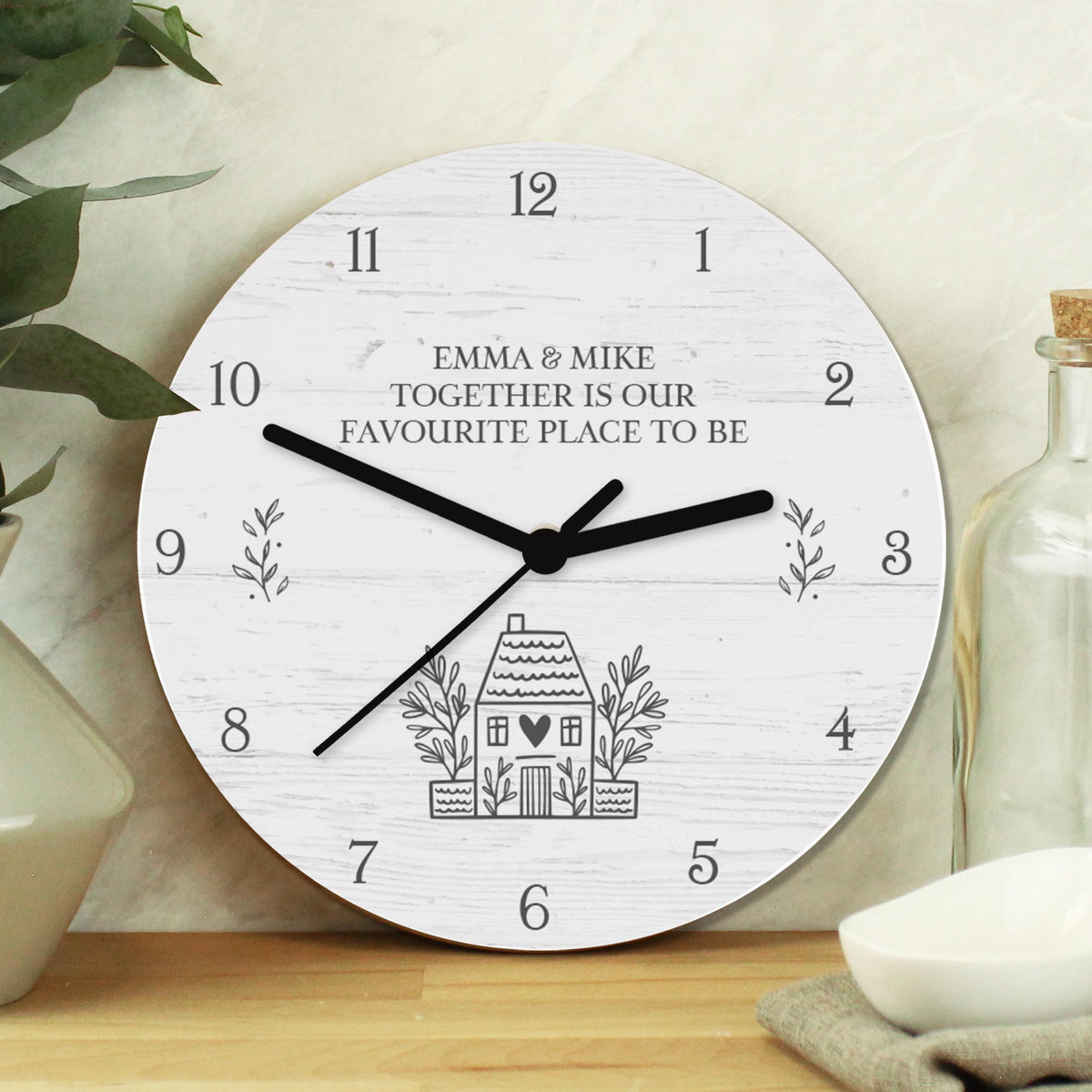 Personalised HOME Shabby Chic Wooden Clock – alternative view