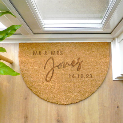 Personalised Couples Half Moon Indoor Doormat