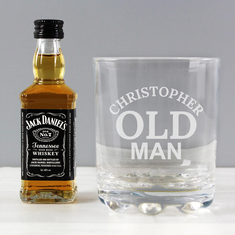 Personalised Old Man Tumbler and Whiskey Miniature Set